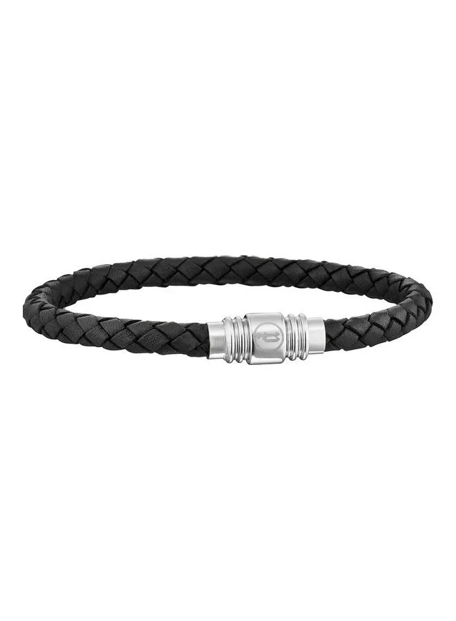 POLICE Black Leather Braided Bracelet for Men