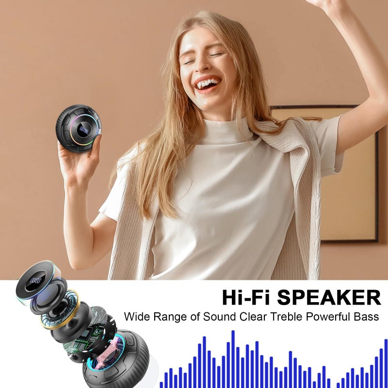 Hupoaf مكبر صوت هوبواف بلوتوث للحمام، مكبر صوت بلوتوث 5.3، صوت 6D، مكبر صوت محمول مع كوب شفط/خطاف، مقاوم للماء IPX7، مع ضوء LED/عرض الوقت، للاستخدام الخارجي/الحفلات/الحمام//الكياك/هدية - Image 2