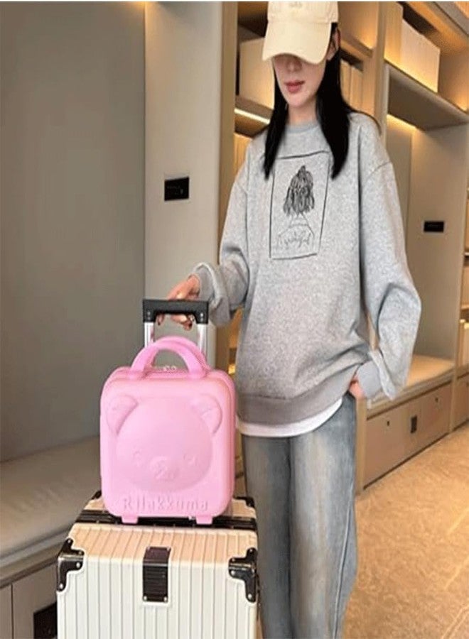 MANVI Vanity Cases for Women, Makeup Case Organizer with Zipper, Silicon Handle, Portable Waterproof ABS Makeup Travel Suitcase for Boy, Girl (Bear Pink) - Image 4
