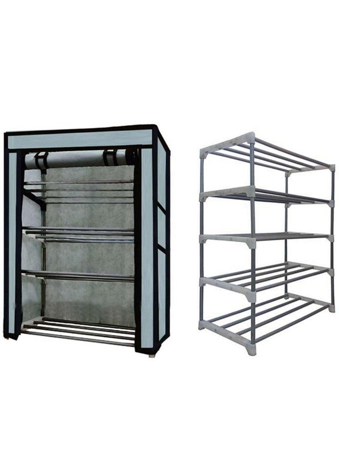 SANAMSTORE Multi Utility 4 Layer Metal Pipe With Non-Woven 100Gsm Fabric Cover Shoe/Cloth/Toy/Books Rack-Grey, 30 X 55 X75 cm - Image 1