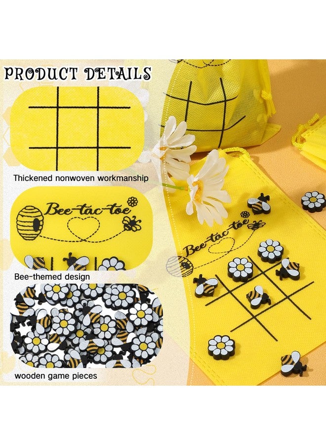 Sumind Sumind 36 Sets Bee Tic Tac Toe Board Game Birthday Party Favors for Kid Mini Bee and Flowers Honeybee Drawstring Gift Bags for Boy Girl Baby Shower Back to School Party Supplies  - Image 3