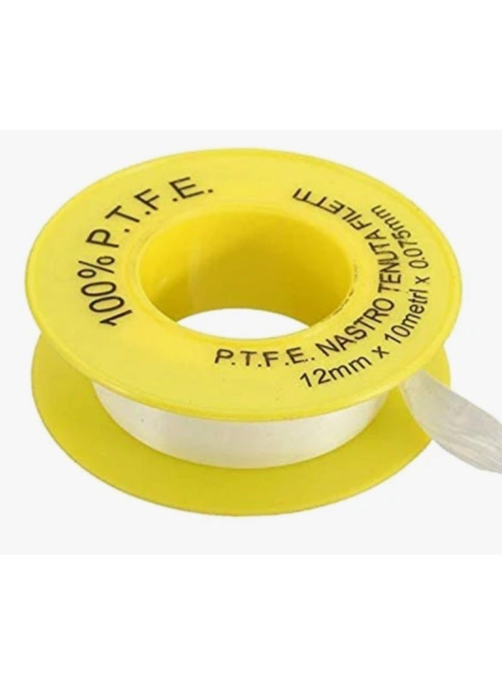 250 Pcs Teflon Thread Seal Tape 12mm x 0.075mm x 10m for Plumbing, Sealing Pipes, Leak-Proof, High-Temperature Resistance, Durable PTFE Tape for Water, Air, and Gas Fittings  - Image 1