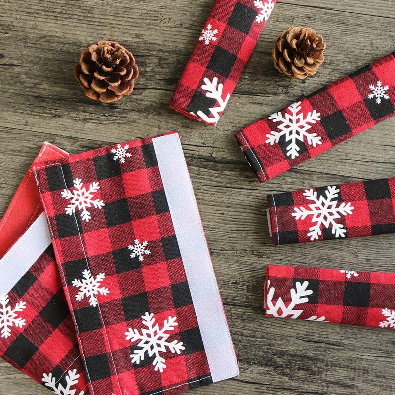 LimBridge Christmas Refrigerator Door Handle Cover, Buffalo Plaid Black and Red with Snowfalkes, for Kitchen Fridge, Microwave, Dishwasher Handle Decorations, Two Sizes, 8p - Image 3