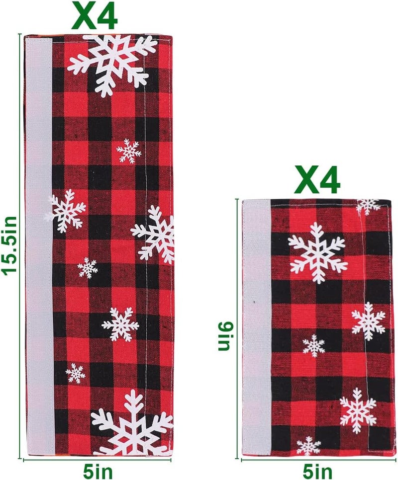 LimBridge Christmas Refrigerator Door Handle Cover, Buffalo Plaid Black and Red with Snowfalkes, for Kitchen Fridge, Microwave, Dishwasher Handle Decorations, Two Sizes, 8p - Image 2