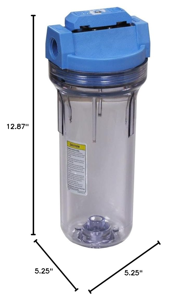 Pentek Pentair 150437 Valve-In-Head Filter Housing, 3/4" NPT #10 Standard Water Filter Housing with Pressure Relief Button, 10-Inch, Blue/Clear - Image 4