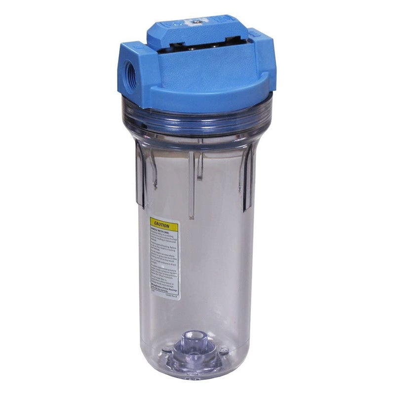 Pentek Pentair 150437 Valve-In-Head Filter Housing, 3/4" NPT #10 Standard Water Filter Housing with Pressure Relief Button, 10-Inch, Blue/Clear - Image 1