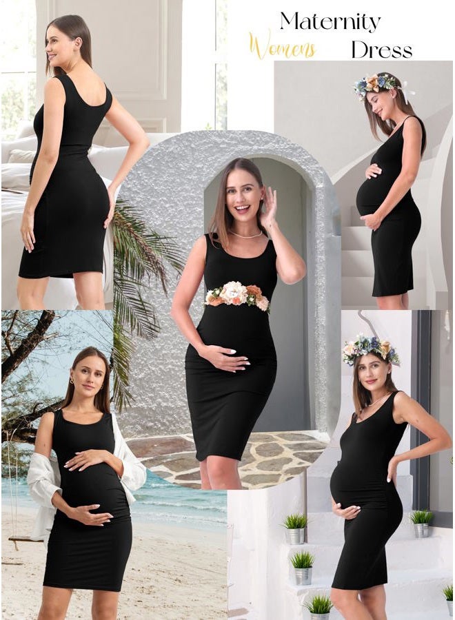 Rnxrbb Women Summer Sleeveless Maternity Dress Pregancy Tank Scoop Neck Mama Clothes Casual Bodycon Clothing,Black-M - Image 4