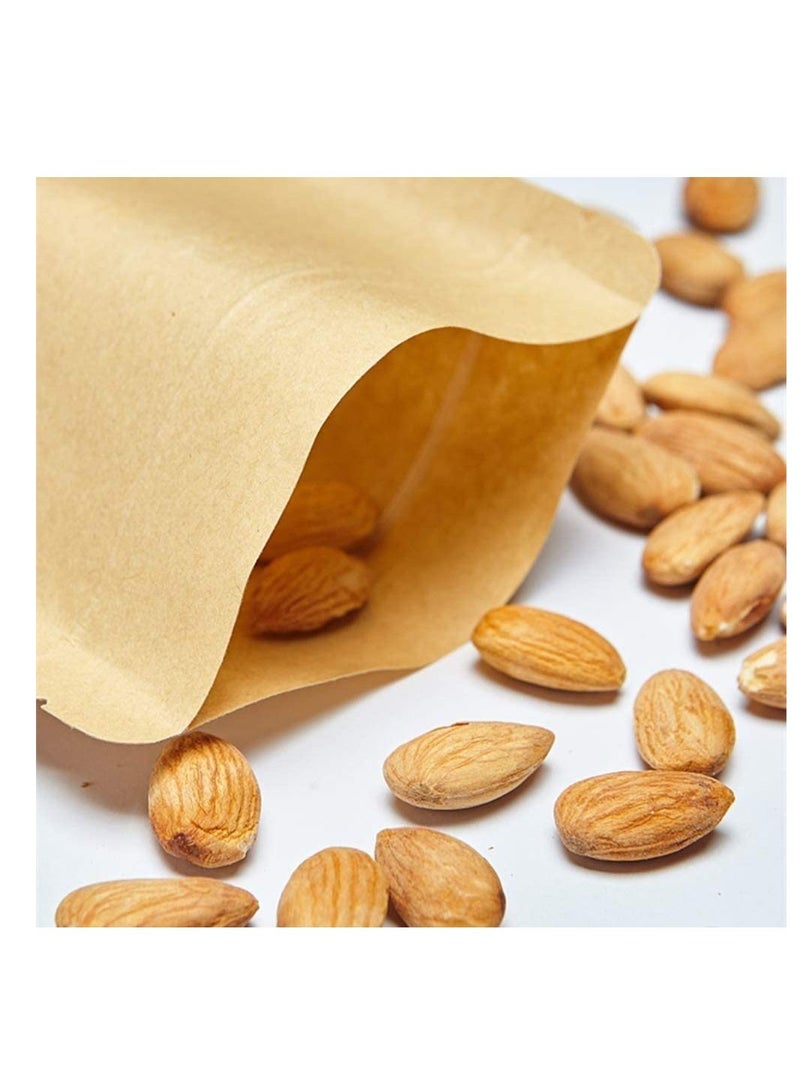Generic 50 Pcs Self Sealing Sealable Packaging Paper Bags 15*22cm Waterproof Transparent Window Brown Stand Up Zipper Pouches Can Reusable for Food Tea Coffee bags Beans Nuts Seeds Dried Fruits Pouch  - Image 1
