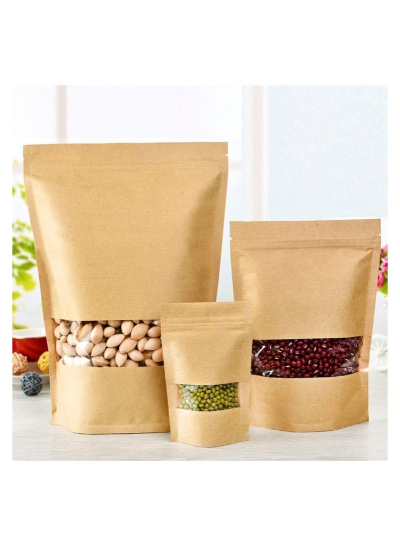 Generic 50 Pcs Self Sealing Sealable Packaging Paper Bags 15*22cm Waterproof Transparent Window Brown Stand Up Zipper Pouches Can Reusable for Food Tea Coffee bags Beans Nuts Seeds Dried Fruits Pouch  - Image 4