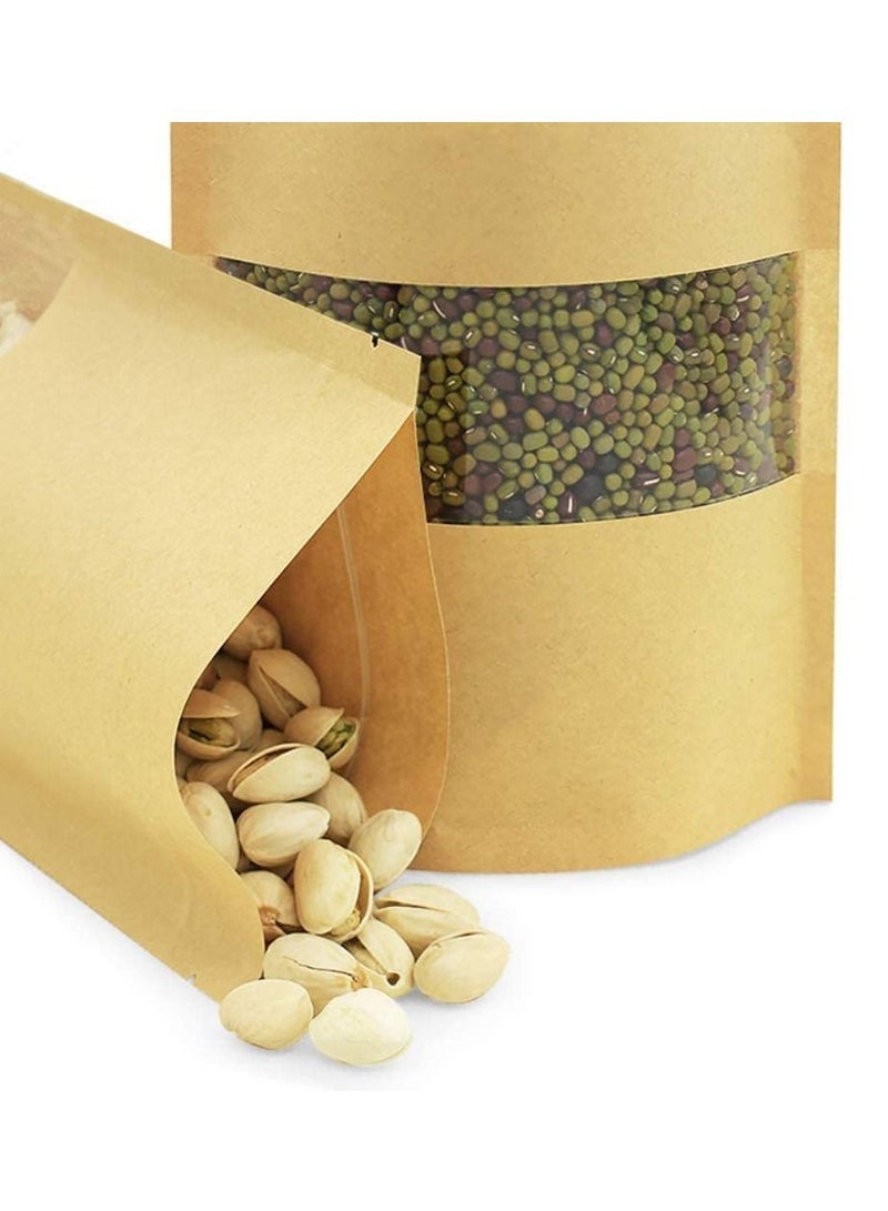 Generic 50 Pcs Self Sealing Sealable Packaging Paper Bags 15*22cm Waterproof Transparent Window Brown Stand Up Zipper Pouches Can Reusable for Food Tea Coffee bags Beans Nuts Seeds Dried Fruits Pouch  - Image 2