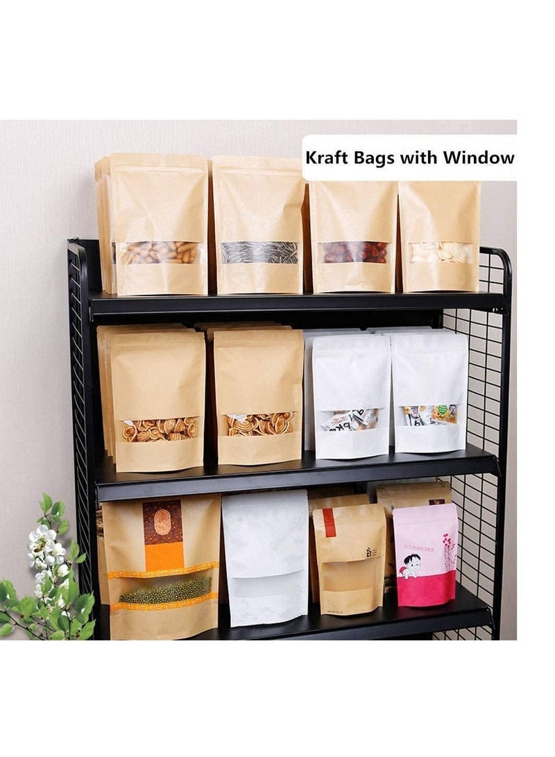 Generic 50 Pcs Self Sealing Sealable Packaging Paper Bags 15*22cm Waterproof Transparent Window Brown Stand Up Zipper Pouches Can Reusable for Food Tea Coffee bags Beans Nuts Seeds Dried Fruits Pouch  - Image 5