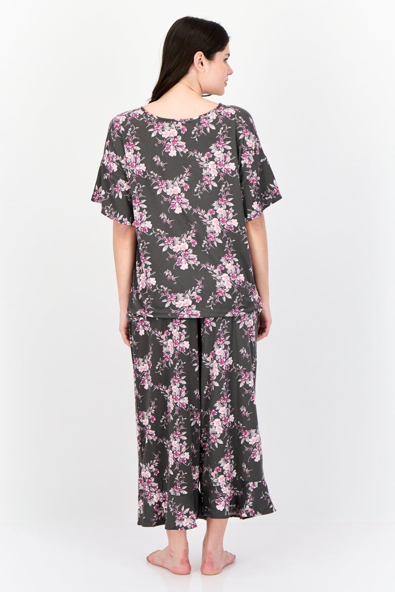 Jones New York Women Plus Size 2Pcs Floral Pattern Sleepwear Set, Grey - Image 4