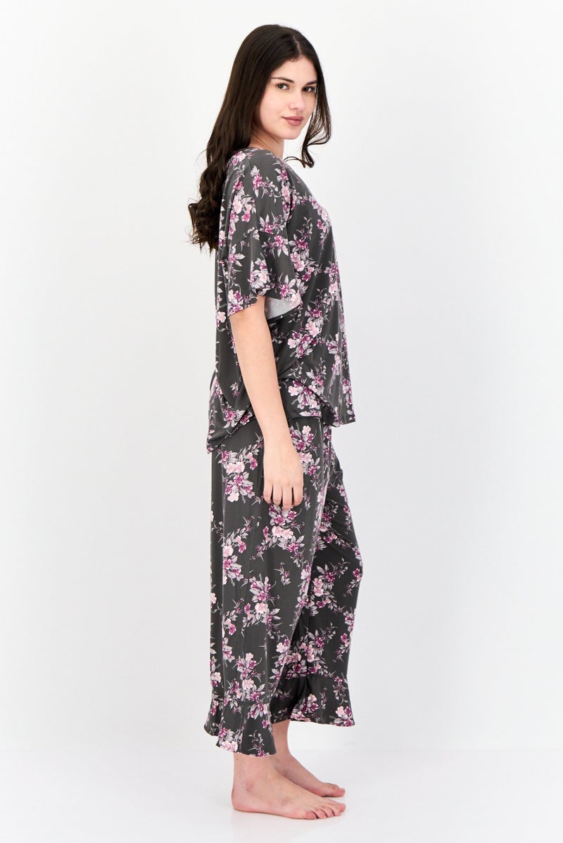 Jones New York Women Plus Size 2Pcs Floral Pattern Sleepwear Set, Grey - Image 2