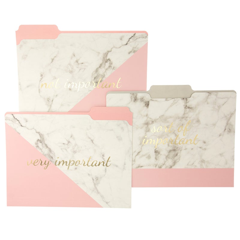 Graphique Blush Marble File Folder Set â€“ File Set Includes 9 Folders and 3 Unique "Important" Designs, Embellished w/ Gold Foil on Durable Triple-Scored Coated Cardstock, 11.75" x 9.5" - Image 1