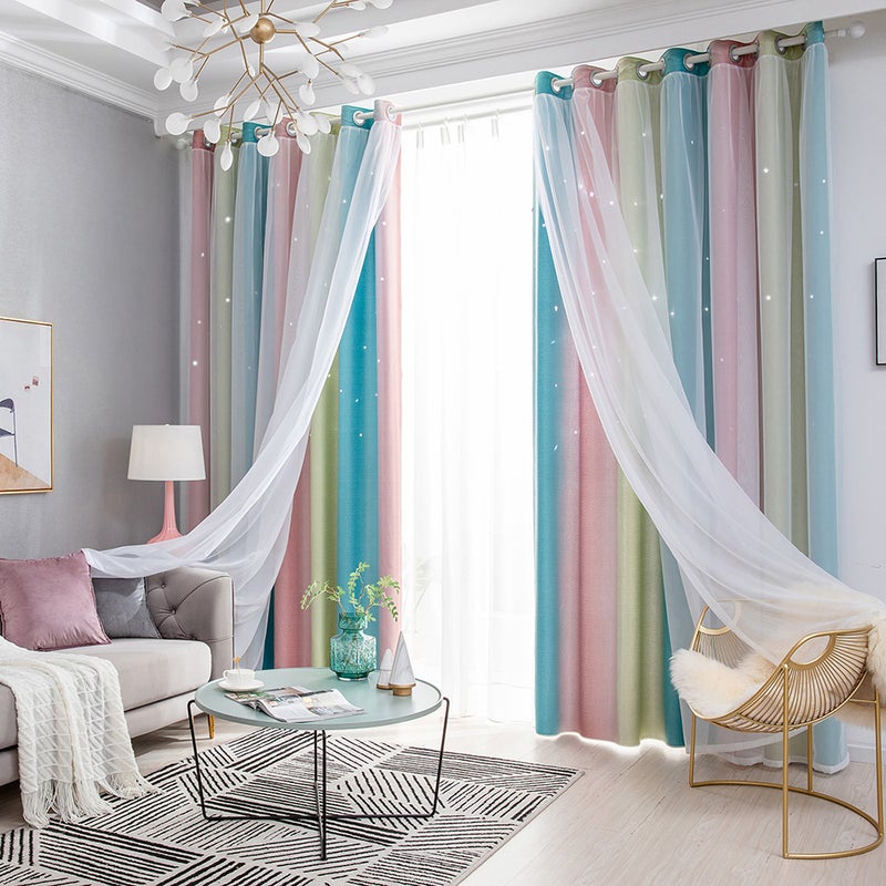 1PC Star Curtain Blackout High Precision Curtains for Kids Girls Bedroom Living Room Colorful Double Layer Star Window Curtains - Image 5