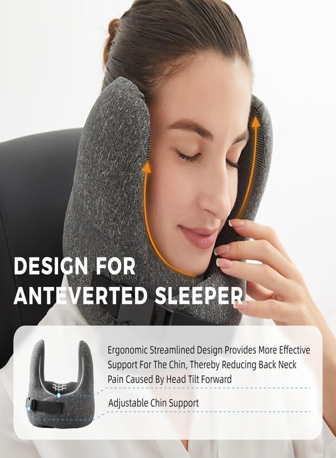 Jamdok Travel Neck Pillow, Memory Foam Head Support, Adjustable Clasp, Gray with Storage Bag - Image 3