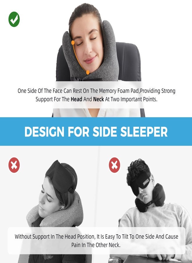 Jamdok Travel Neck Pillow, Memory Foam Head Support, Adjustable Clasp, Gray with Storage Bag - Image 2