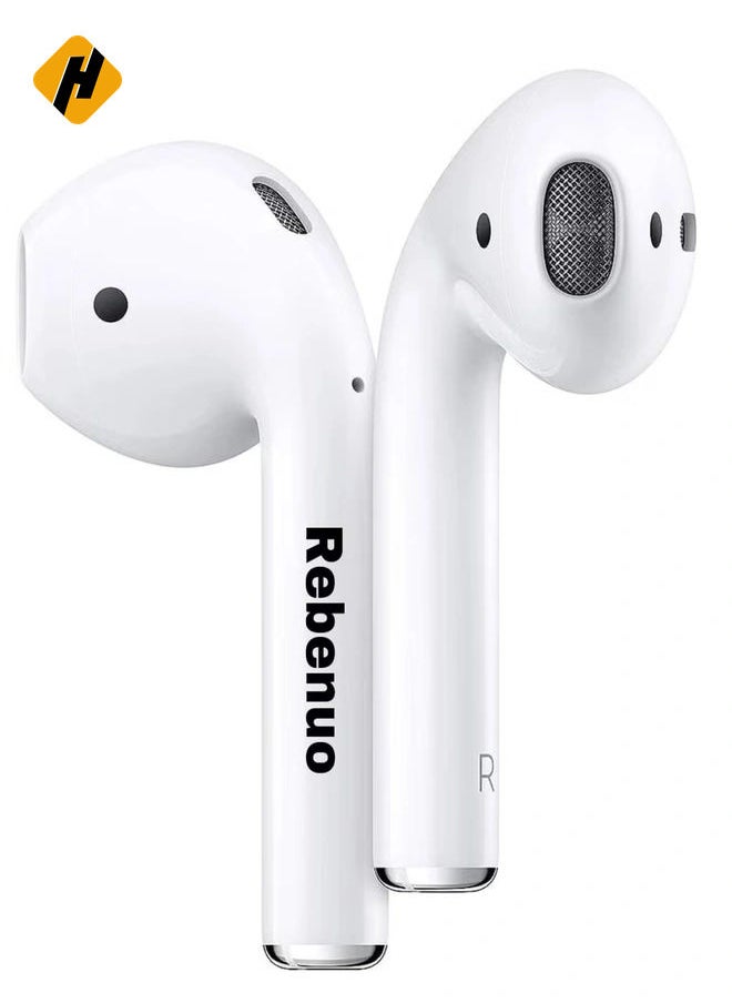 HuHa - REBENUO True Wireless Bluetooth Earpods Headset with Wireless Charging (White, Version 5.0) - 80 Hours Standby, 400mAh Charging Box - Image 1