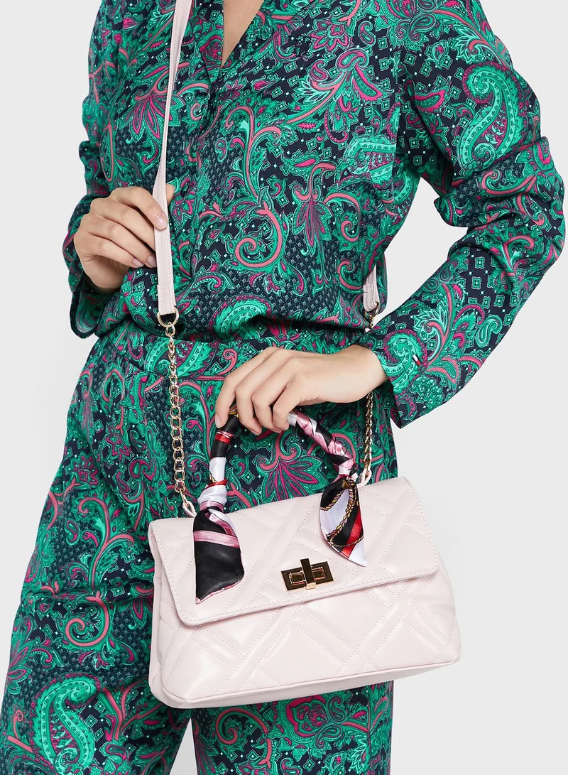 ELLA Quilted Satchel Handbag With Scarf Tie Handle