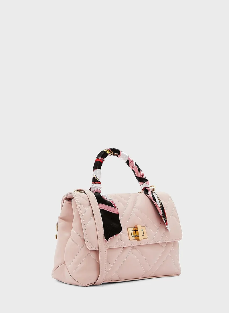 ELLA Quilted Satchel Handbag With Scarf Tie Handle