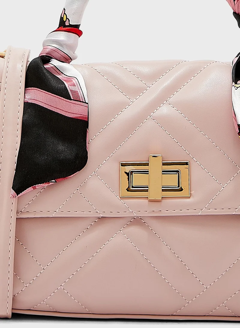 ELLA Quilted Satchel Handbag With Scarf Tie Handle