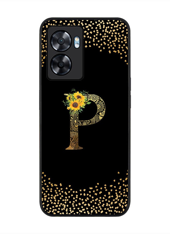 Stylizedd Rugged Black edge case for Oppo A57, Slim fit Rubber Edges Thin Cover -  Custom Monogram Initial Letter Mandala Floral Pattern Alphabet- P  (Black )  - Image 1