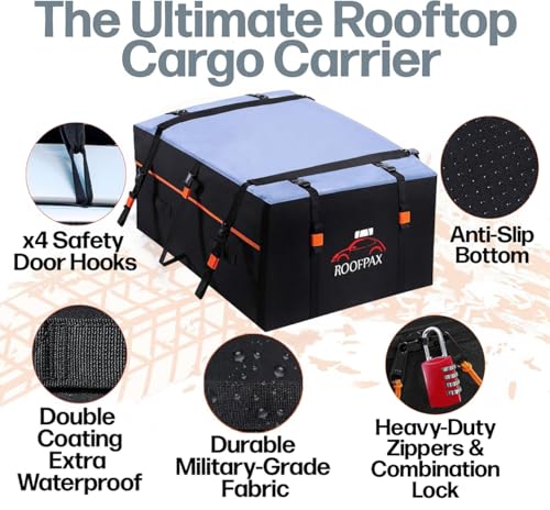 RoofPax XXL 28 cuft Car Rooftop Cargo Carrier Bag Extra Waterproof Car Roof Storage with 10 Heavy Duty Tie Down Straps and 4 Hooks Roof Bag Cargo Carrier for Top of Vehicle with/Without Rack - Image 5