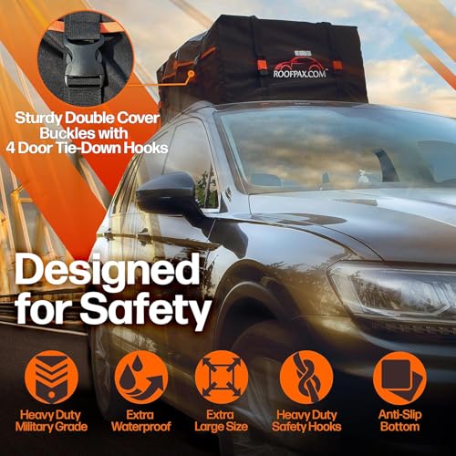 RoofPax XXL 28 cuft Car Rooftop Cargo Carrier Bag Extra Waterproof Car Roof Storage with 10 Heavy Duty Tie Down Straps and 4 Hooks Roof Bag Cargo Carrier for Top of Vehicle with/Without Rack - Image 4