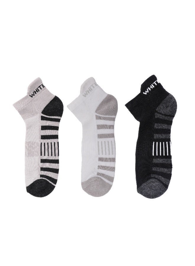 White Leaf Men’s Half-Terry Low-Cut Sneaker Socks – 3 Pairs (Light Grey, White, Black) – Breathable, Moisture-Wicking, Stay-Up Grip, OEKO-TEX & ECAS Certified, Free Size - Image 5