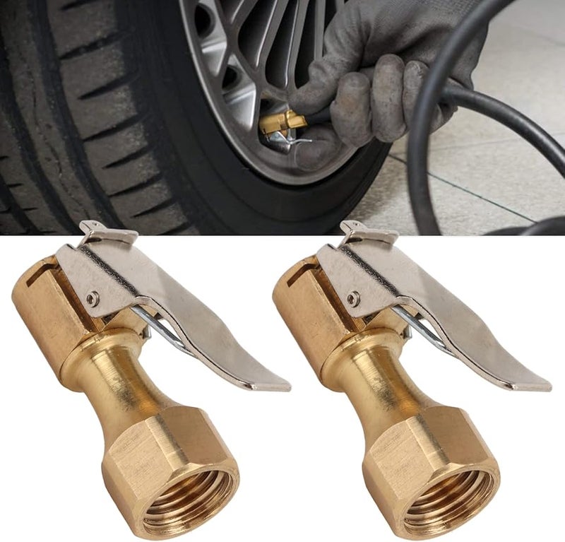 Brass Tire Chuck with Locking Clip 2PCS Universal Inflator Pump Nozzle Connector - Image 3