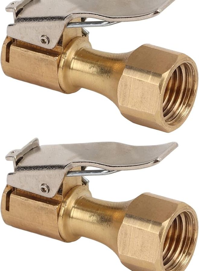 Brass Tire Chuck with Locking Clip 2PCS Universal Inflator Pump Nozzle Connector - Image 1