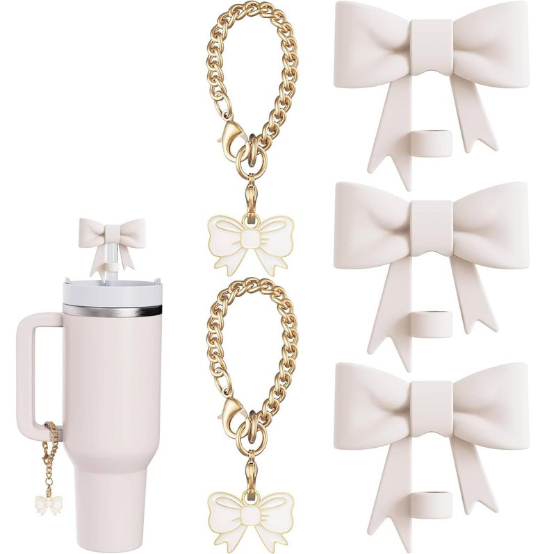 HASTHIP® Stanley Cup Accessories, Bow Straw Covers & Chain Bow Charms, Sweet Stylish Silicone Bow Straw Tip Covers, 10mm Dia Straw Topper for Stanley 30&40 Oz Tumbler (Cup NOT Included) - Image 1