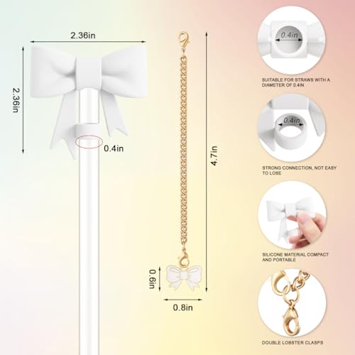 HASTHIP® Stanley Cup Accessories, Bow Straw Covers & Chain Bow Charms, Sweet Stylish Silicone Bow Straw Tip Covers, 10mm Dia Straw Topper for Stanley 30&40 Oz Tumbler (Cup NOT Included) - Image 2