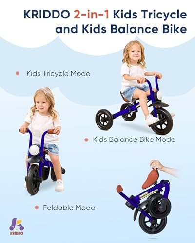 KRIDDO 2in1 Kids Balance Bike and Kids Tricycle for 2 to 5 Year Old Toddler Balance Bike with Detachable Pedals Tricycles for 35 Year Olds with Stitched Soft Grip Blue - Image 5