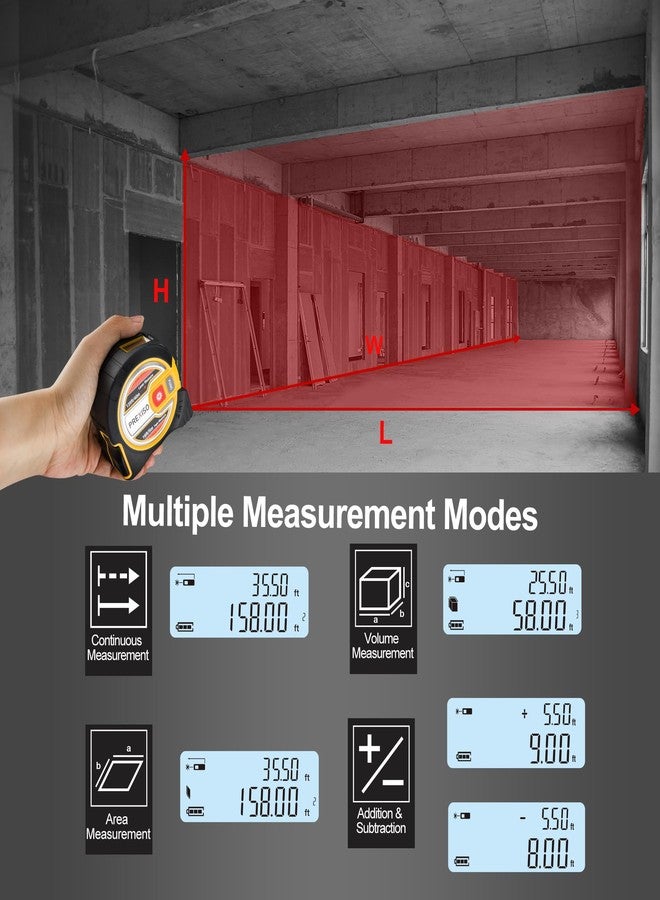 PREXISO 2-in-1 Laser Tape Measure - NOT Digital - 135Ft Laser Measurement Tool & 16Ft Measuring Tape with Auto Lock & Movable Magnetic Hook - Pythagorean, Area, Volume, Ft/Ft+in/in/M Unit-NOT Digital - Image 4