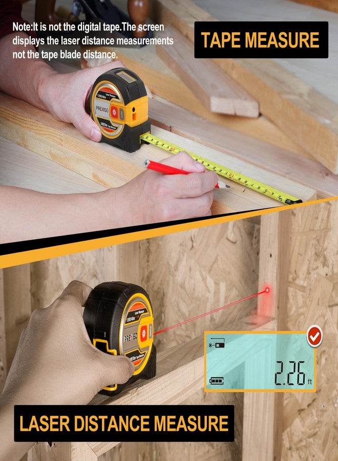PREXISO 2-in-1 Laser Tape Measure - NOT Digital - 135Ft Laser Measurement Tool & 16Ft Measuring Tape with Auto Lock & Movable Magnetic Hook - Pythagorean, Area, Volume, Ft/Ft+in/in/M Unit-NOT Digital - Image 3