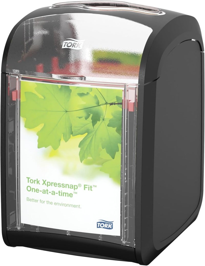 Tork Xpressnap Fit Tabletop Napkin Dispenser Black N14, Signature Range, One-at-a-time Dispensing, 6.7" x 4.4" x 5.6", 7232001 - Image 1