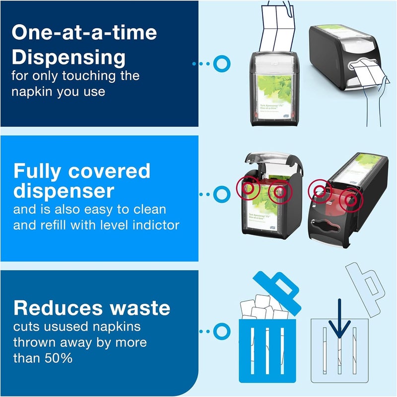 Tork Xpressnap Fit Tabletop Napkin Dispenser Black N14, Signature Range, One-at-a-time Dispensing, 6.7" x 4.4" x 5.6", 7232001 - Image 5
