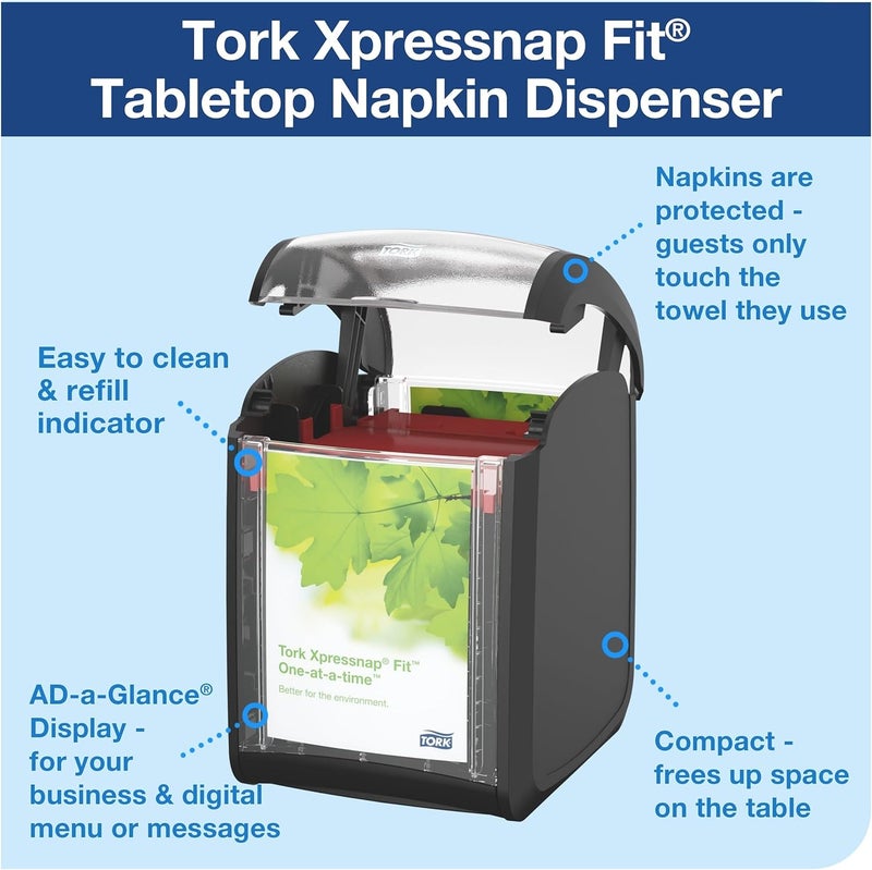 Tork Xpressnap Fit Tabletop Napkin Dispenser Black N14, Signature Range, One-at-a-time Dispensing, 6.7" x 4.4" x 5.6", 7232001 - Image 2
