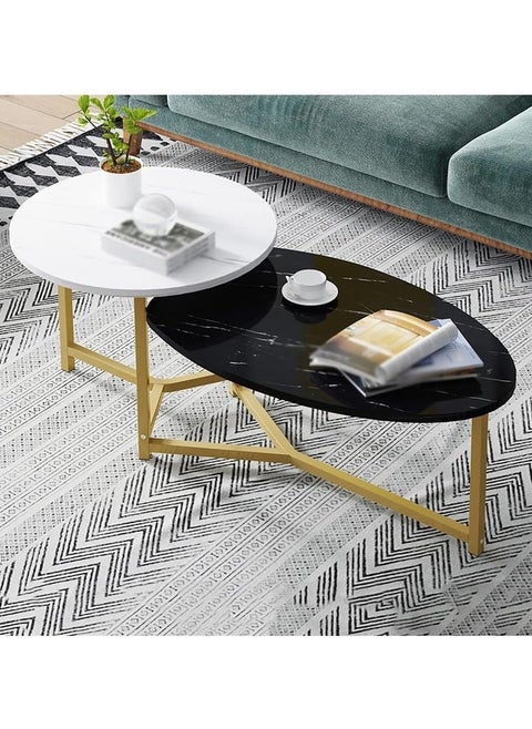 Coffee Table Set of 2, Wood Metal Side Table Round Set, Table Combination for Living Room, Balcony, Small Set of Table Set, Living Room Table Modern Industrial Style Side Table Round