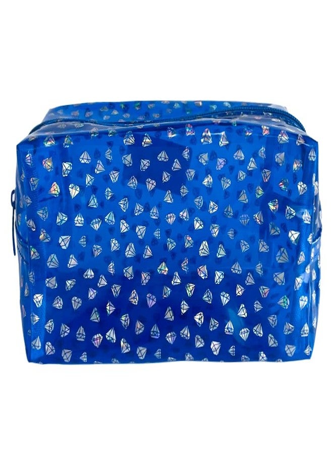 TotePrint Portable Waterproof Makeup Bag for Travel,Diamond solid color Makeup Bags with Zipper Pen Pouch (blue)