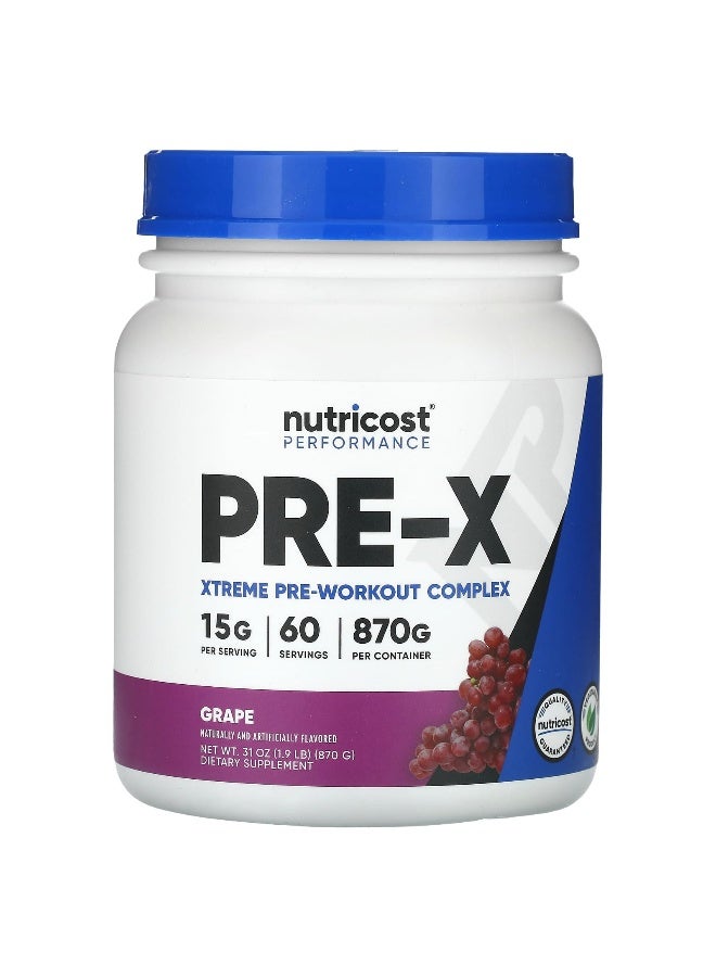 Nutricost, Performance, PRE-X, Xtreme Pre-Workout Complex, Grape, 1.9 lb (870 g) - Image 1