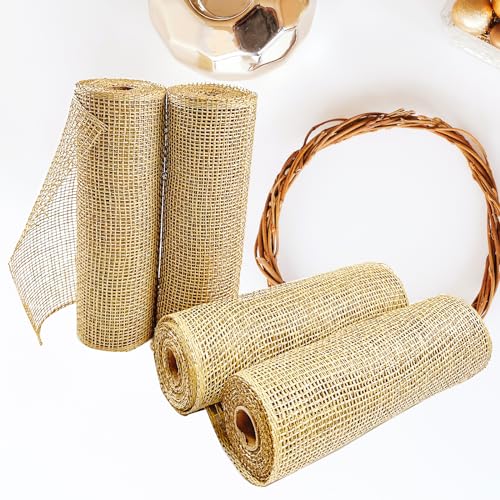 MSSVIGING Poly Burlap Deco Mesh 10 inch, Black Yellow Decorative Mesh for Bee Flower Wreath, DIY Craft Making, Black, Yellow, Black and Yellow Burlap Ribbons, 4 Packs - Image 4