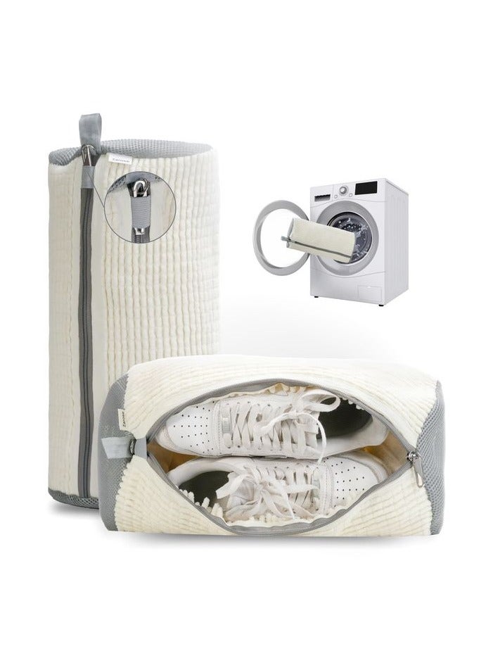 HOMESTAR Shoe Washing Machine Bag – 2PCS Reusable Laundry Shoe Cleaning Bag for Washer and Dryer, Fits All Shoe Types & Sizes, Sneaker and Tennis Shoe Care Organizer (Rice White) - Image 2