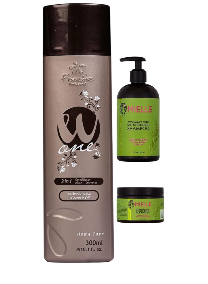 مجموعة العناية بالشعر من بلسم دبليو وان 3في1 وشامبو اكليل الجبل وماسك اكليل الجبل الحجم300+340+355مل