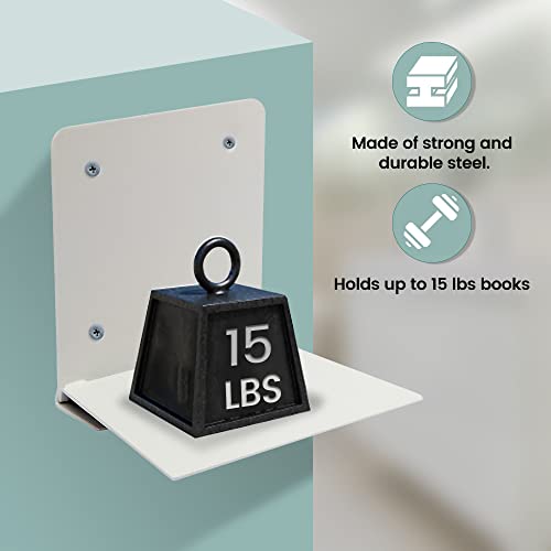 STORAGE MANIAC Floating Book Shelves for Wall Mounted Invisible Floating Bookshelves Heavy-Duty Steel Hidden Bookshelf Hanging Bookshelves for Bedroom Living Room Office, White 4-Pack Large - Image 4