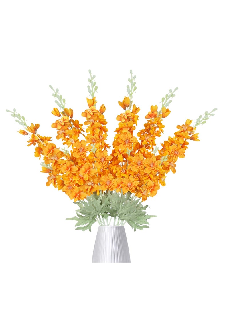 6PCS Orange Silk Delphinium Artificial Flowers - 34in Long Stem Faux Larkspur Arrangements, Realistic Touch for Home, Wedding, and Party Decor - Image 1
