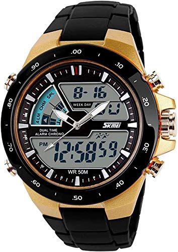 FANMIS Men's Analog Digital 50M Waterproof Sports Watch Military Multifunction Stopwatch Alarm Backlight Gold Watch (0_Gold) - Image 1