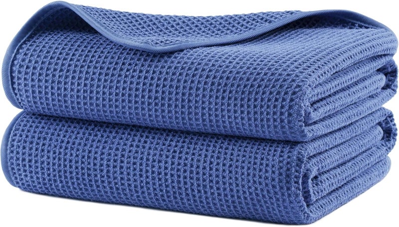 Polyte Microfiber Oversize Quick Dry Lint Free Waffle Bath Towel for Body, 60 x 30 in, Set of 2 - Image 1