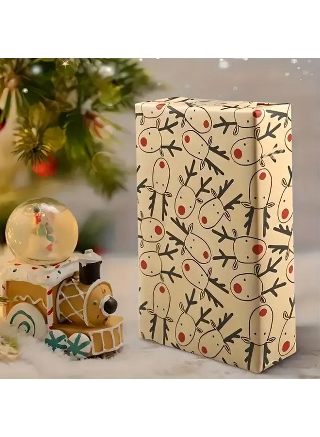 Brown Kraft Reindeer Gift Wrapping Paper For Holiday Presents Christmas Birthdays - Image 2